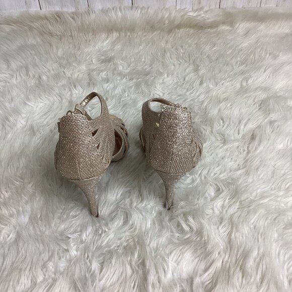 Betsey Johnson Tiara Gold Glitter Heels — Size 9, T-Strap Glam - Picture 7 of 8